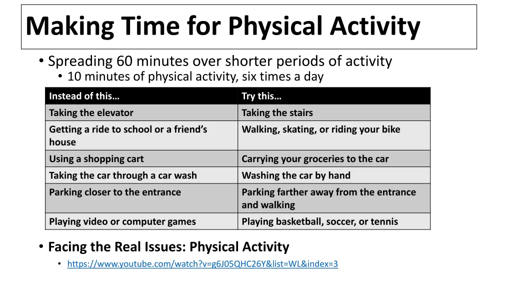 making time for physical activity