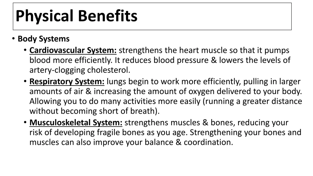 physical benefits