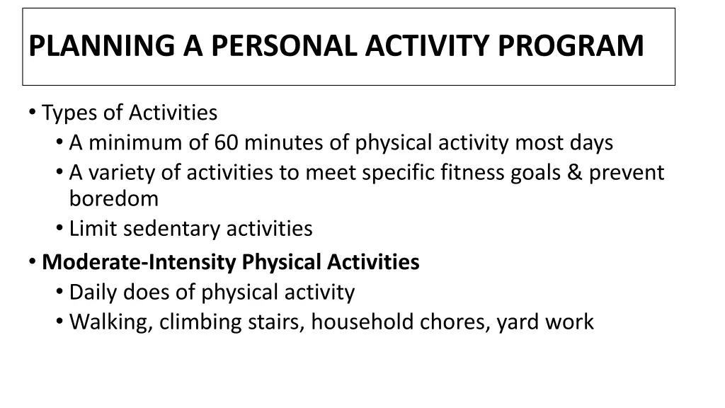 planning a personal activity program 1