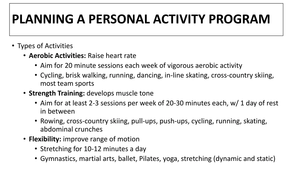 planning a personal activity program 2