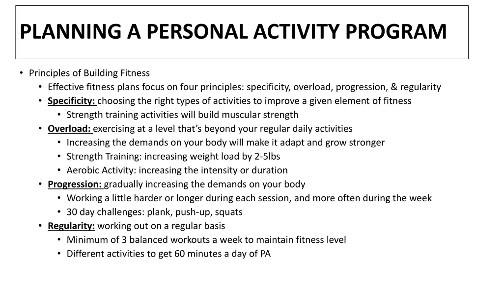 planning a personal activity program 3