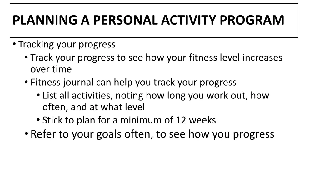 planning a personal activity program 8