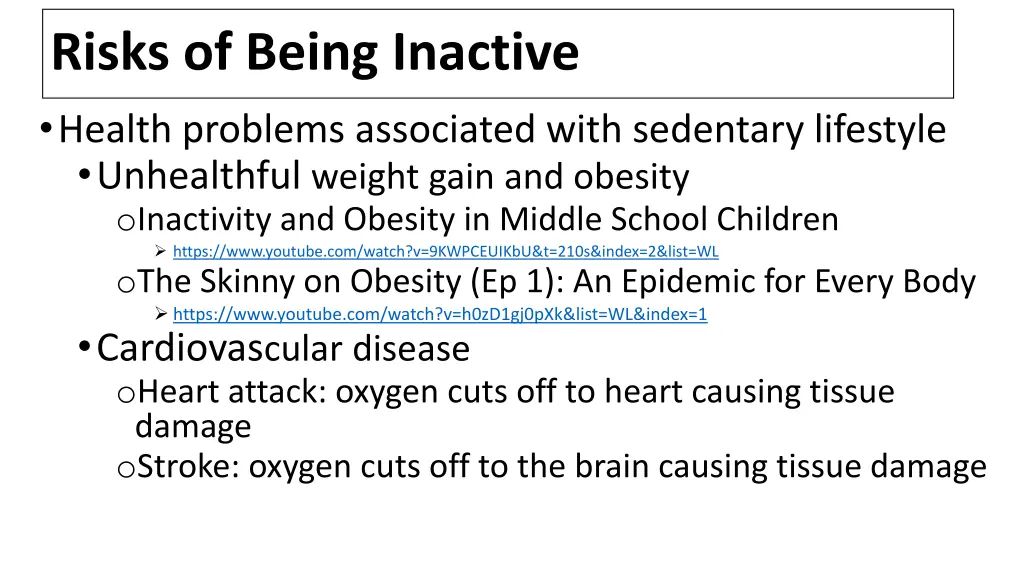 risks of being inactive health problems