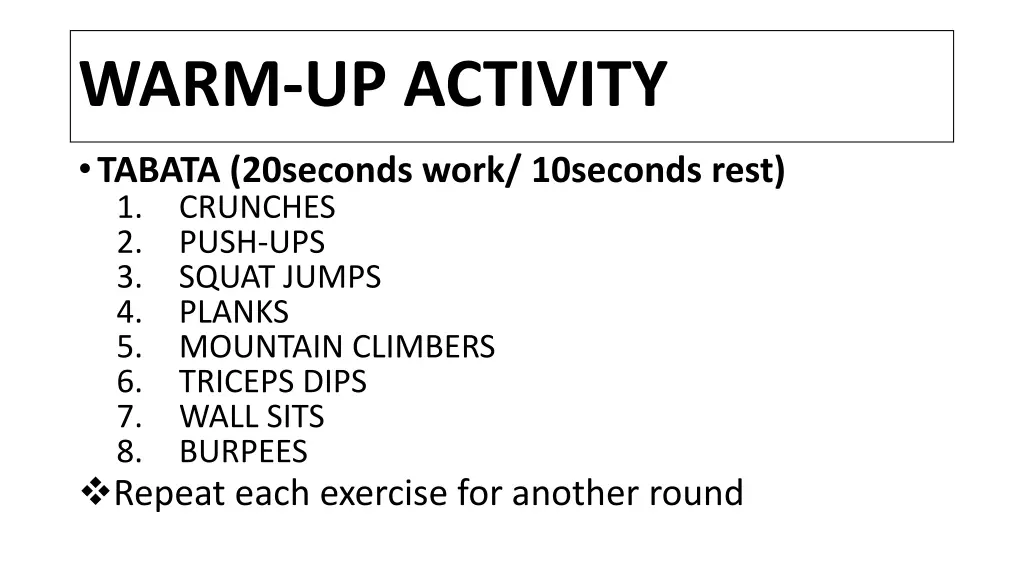 warm up activity