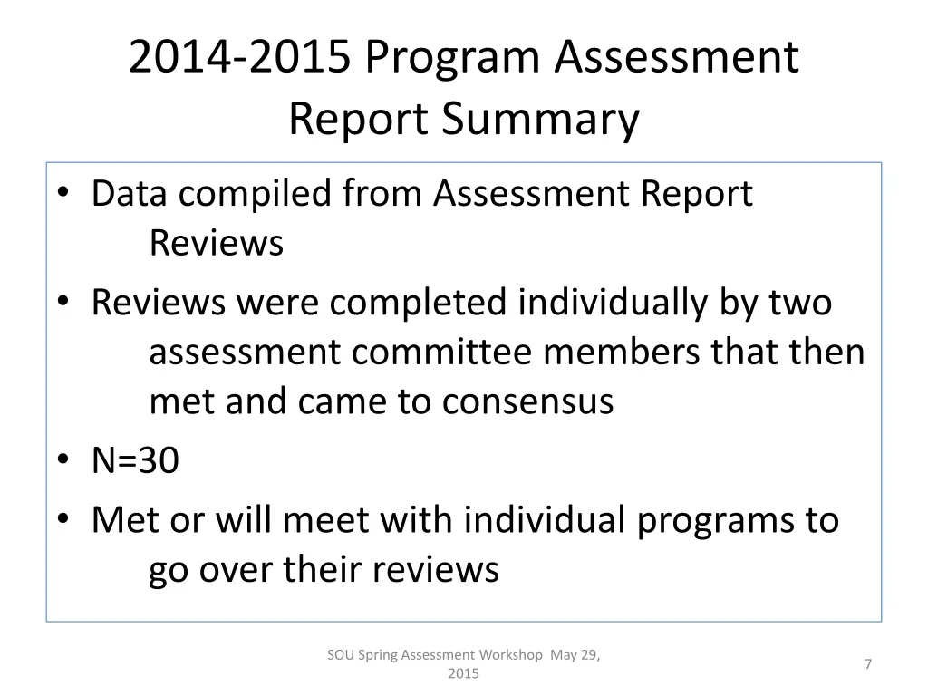 2014 2015 program assessment report summary