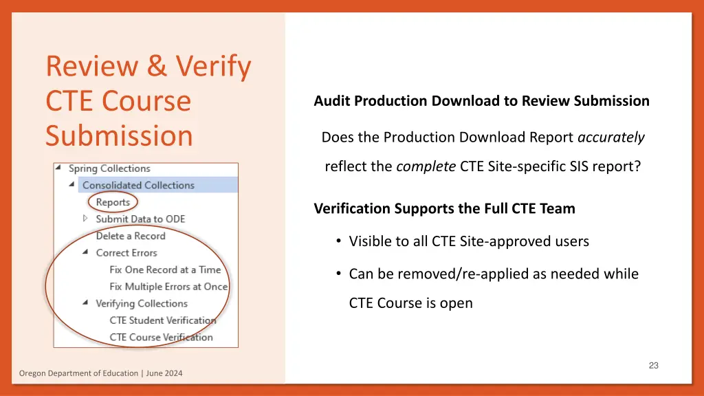 review verify cte course submission