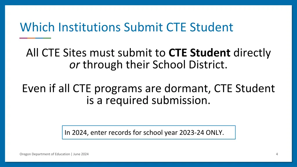 which institutions submit cte student