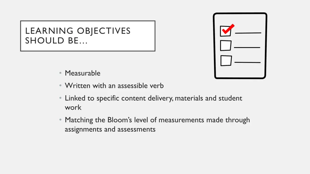 learning objectives should be