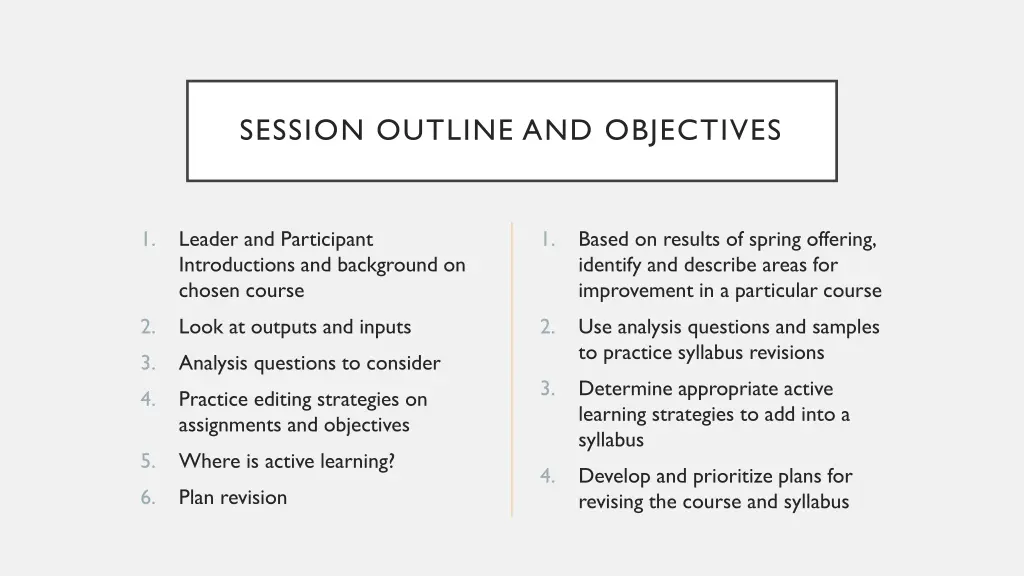 session outline and objectives