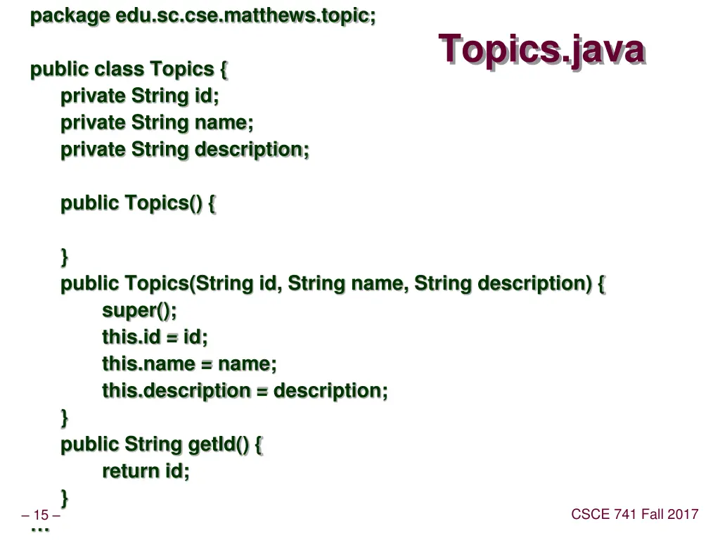 package edu sc cse matthews topic