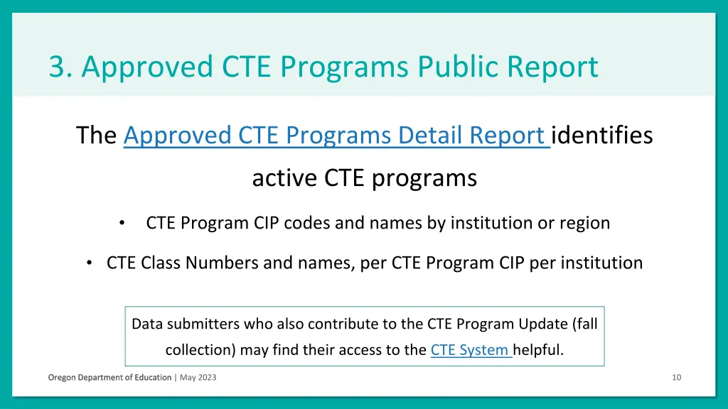 3 approved cte programs public report