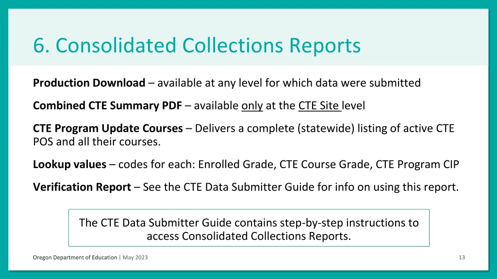 6 consolidated collections reports