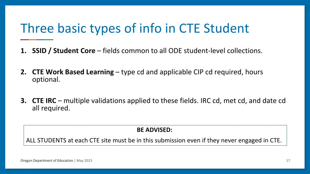 three basic types of info in cte student