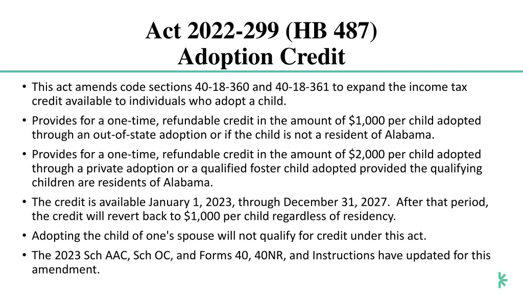 act 2022 299 hb 487 adoption credit