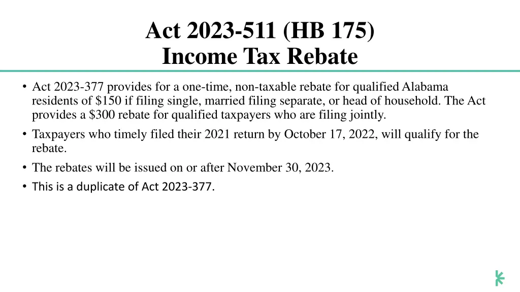 act 2023 511 hb 175 income tax rebate