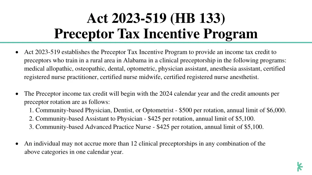 act 2023 519 hb 133 preceptor tax incentive