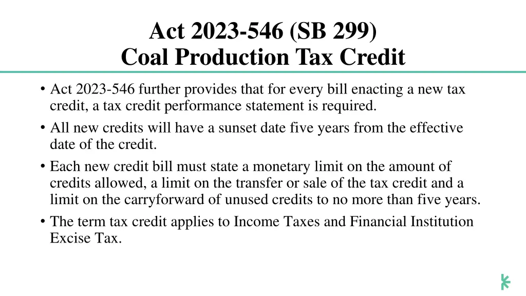 act 2023 546 sb 299 coal production tax credit 2