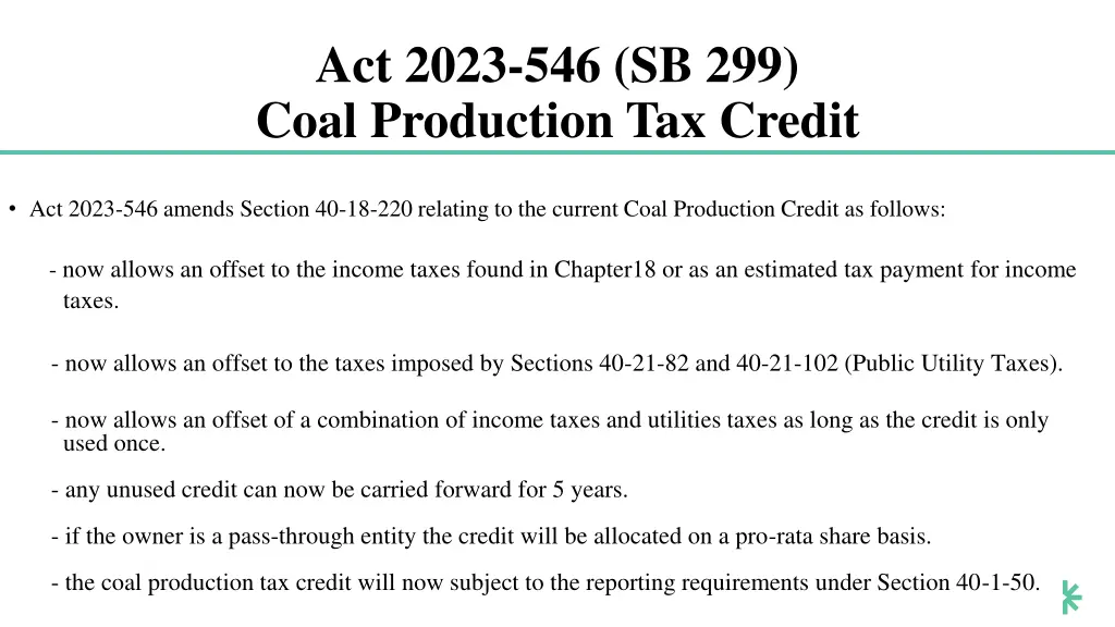 act 2023 546 sb 299 coal production tax credit