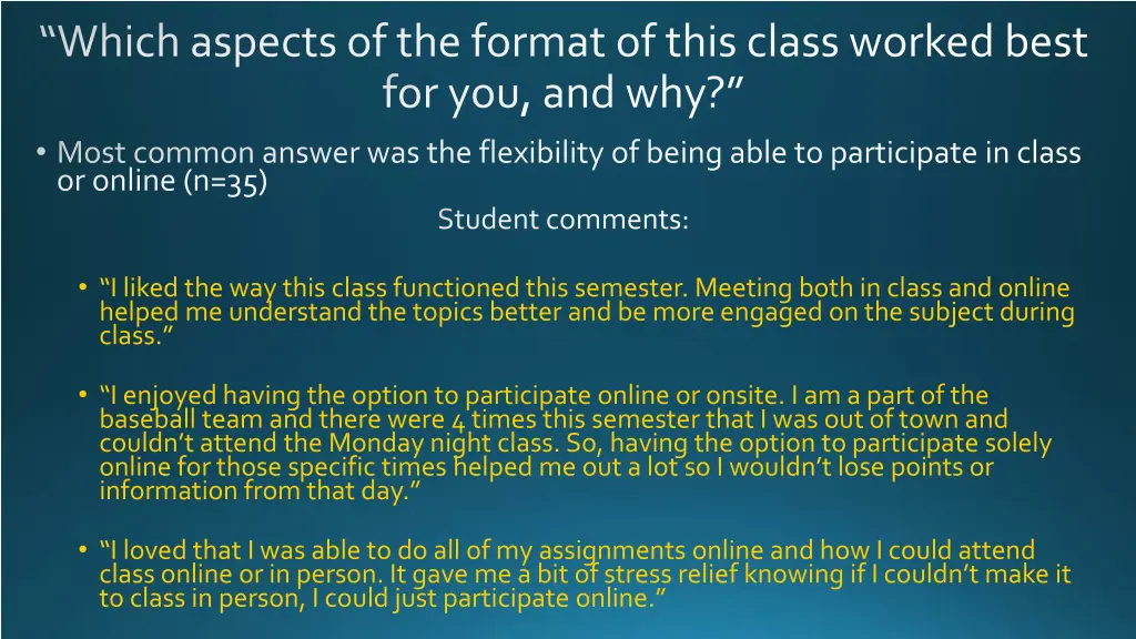 which aspects of the format of this class worked