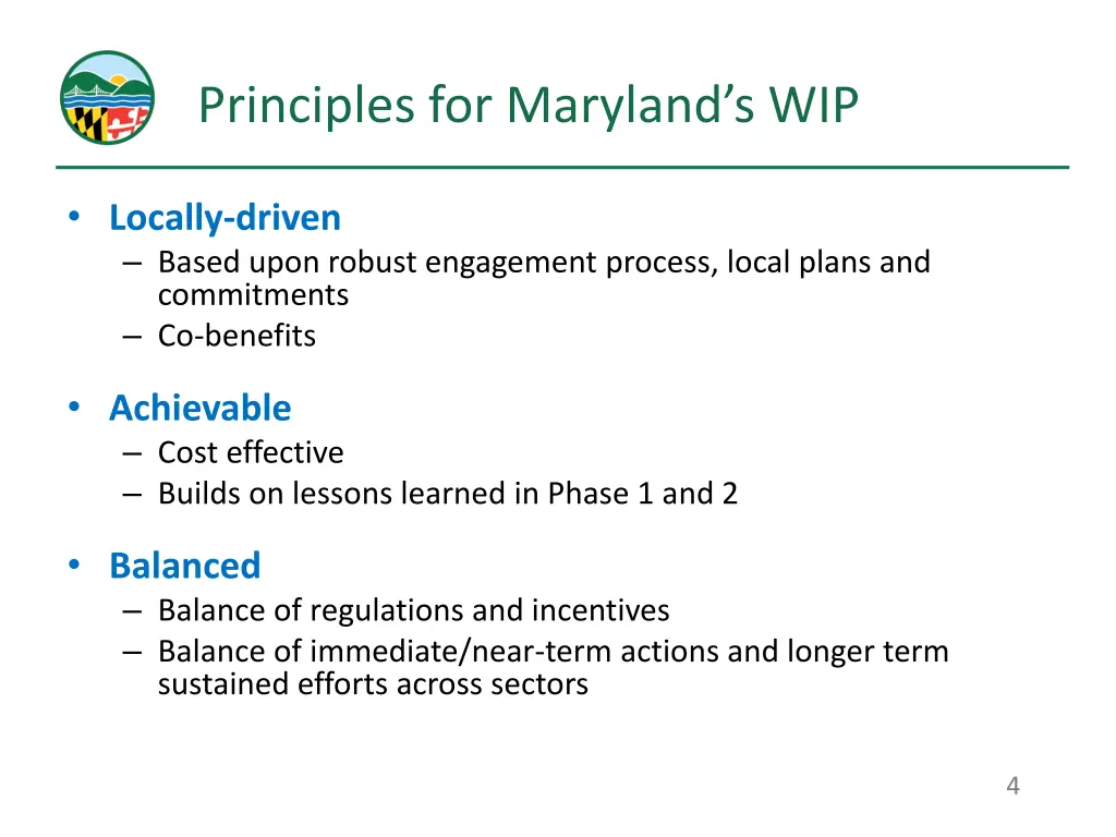 principles for maryland s wip