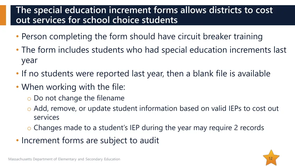 the special education increment forms allows