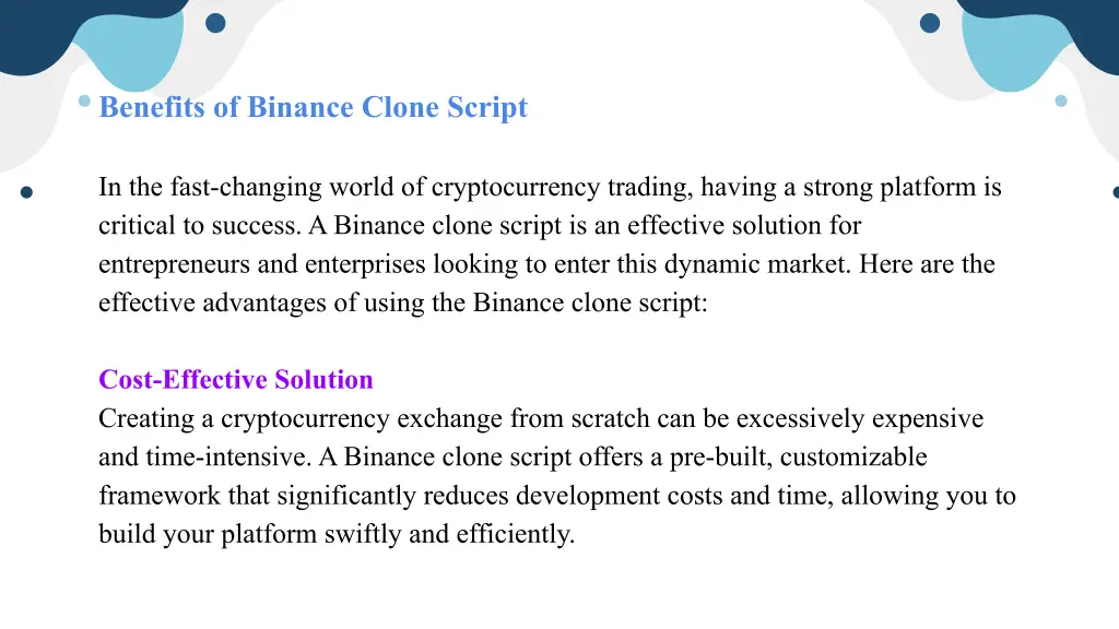 benefits of binance clone script