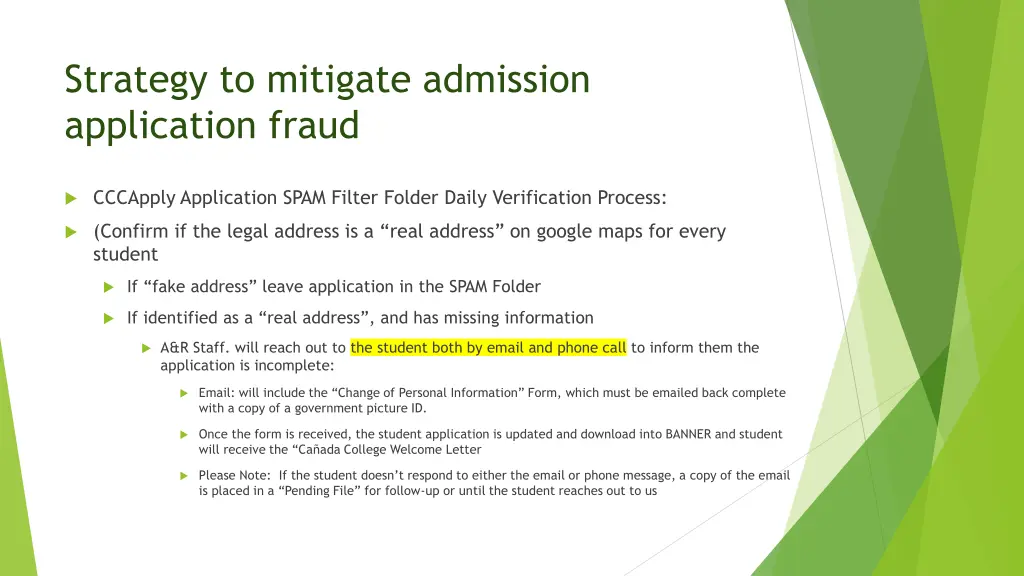 strategy to mitigate admission application fraud 1