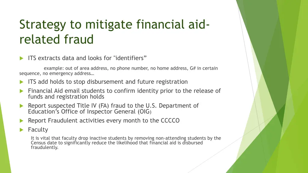 strategy to mitigate financial aid related fraud