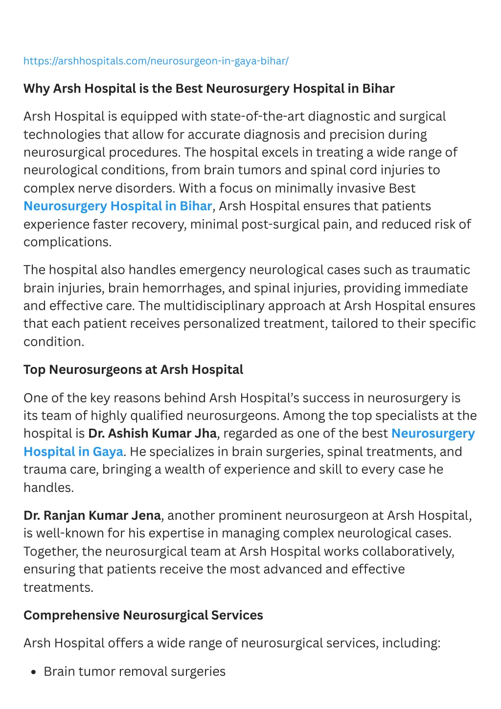 https arshhospitals com neurosurgeon in gaya bihar