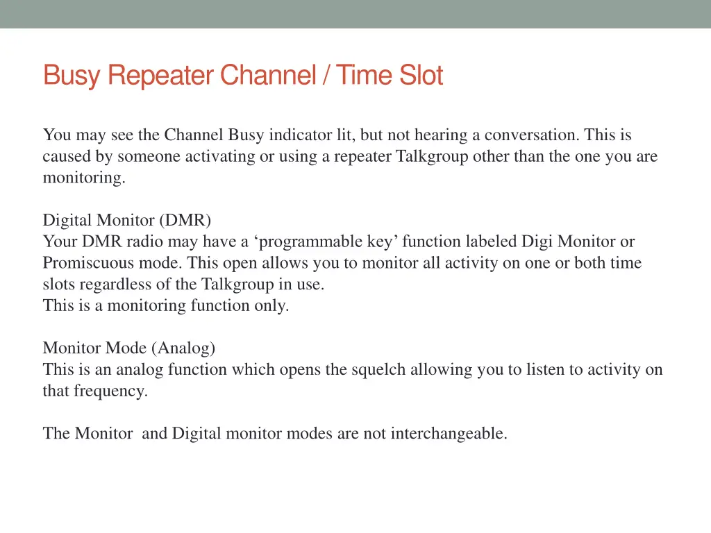 busy repeater channel time slot