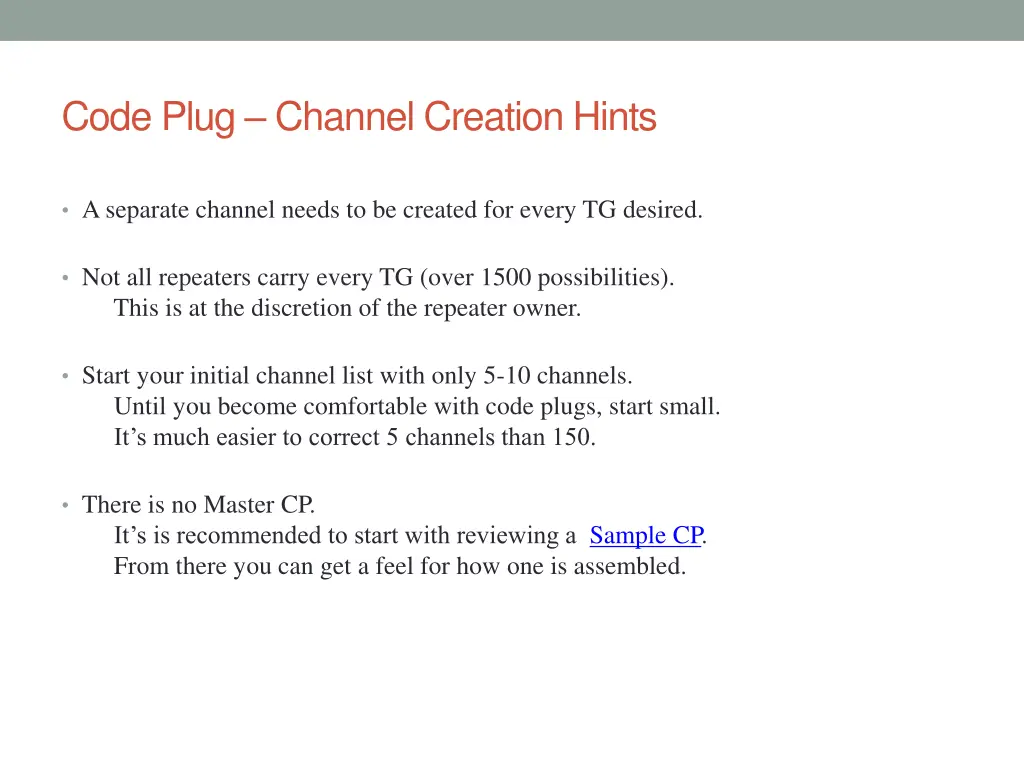 code plug channel creation hints