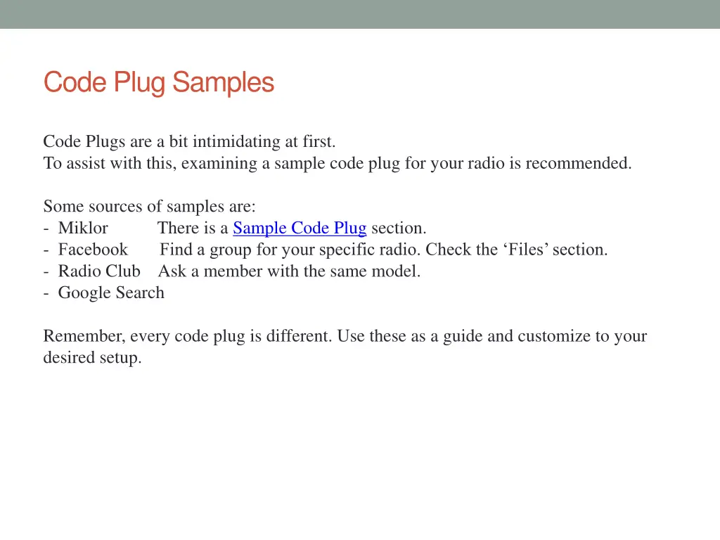 code plug samples