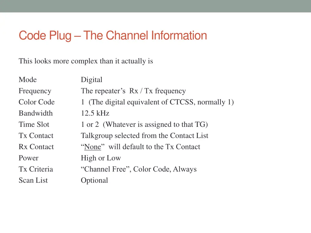 code plug the channel information