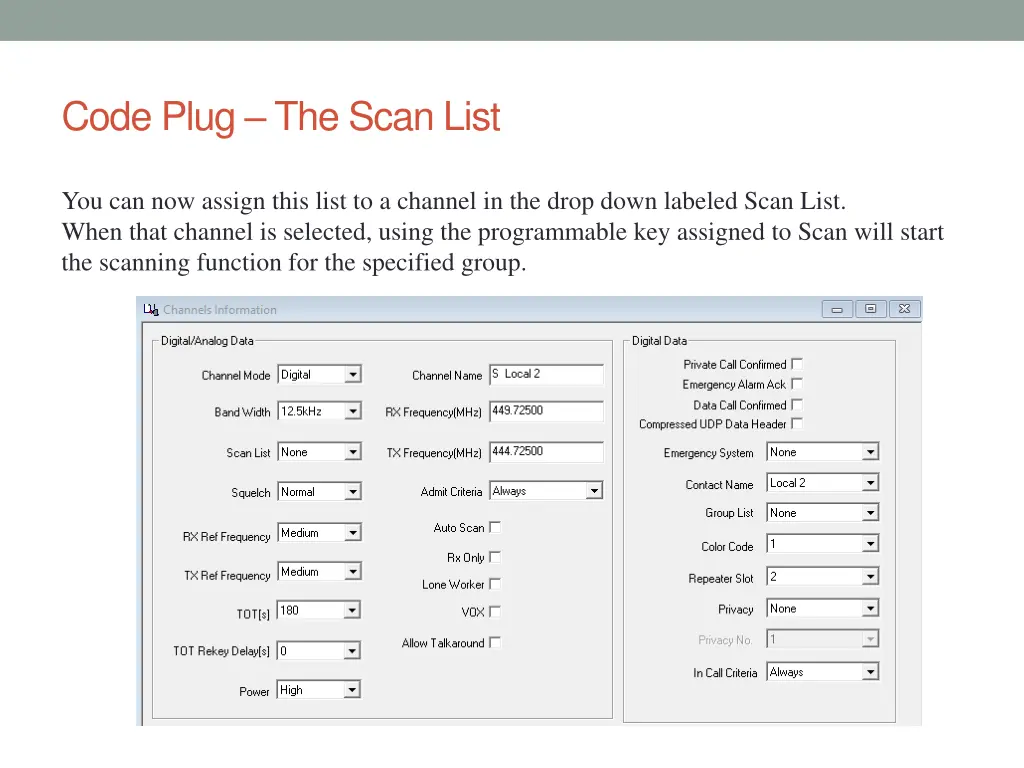 code plug the scan list 1