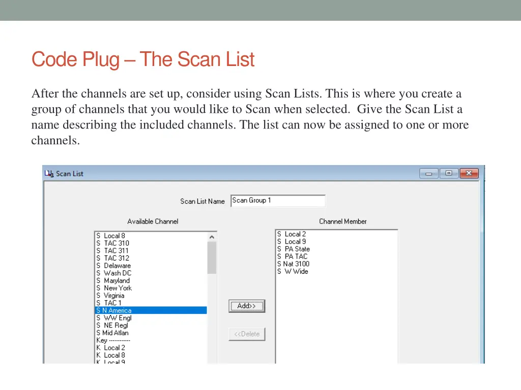 code plug the scan list