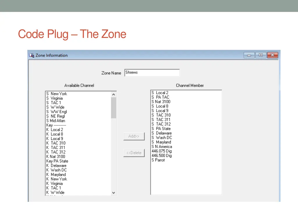 code plug the zone 1