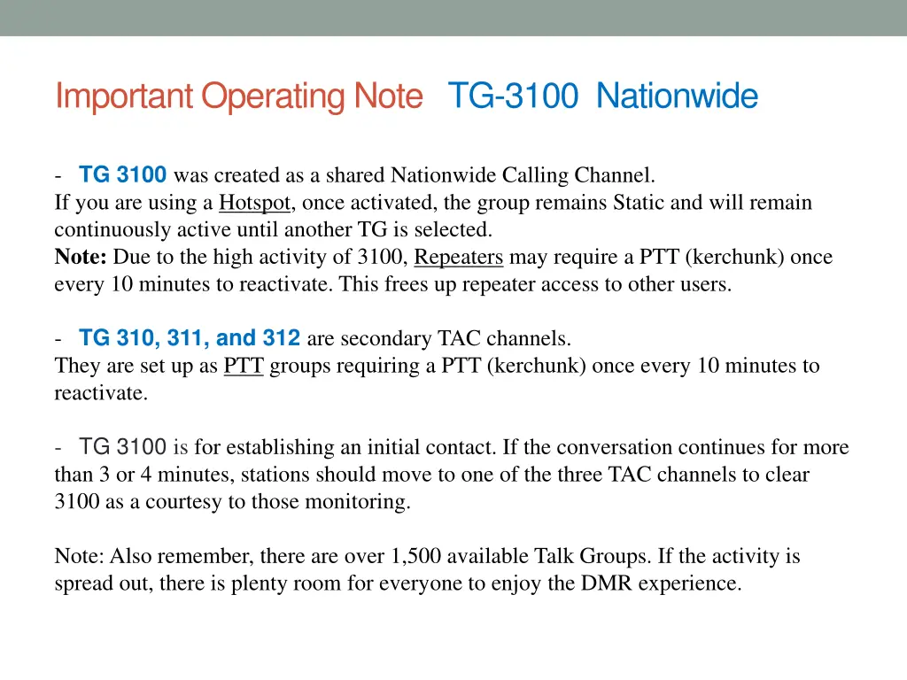 important operating note tg 3100 nationwide