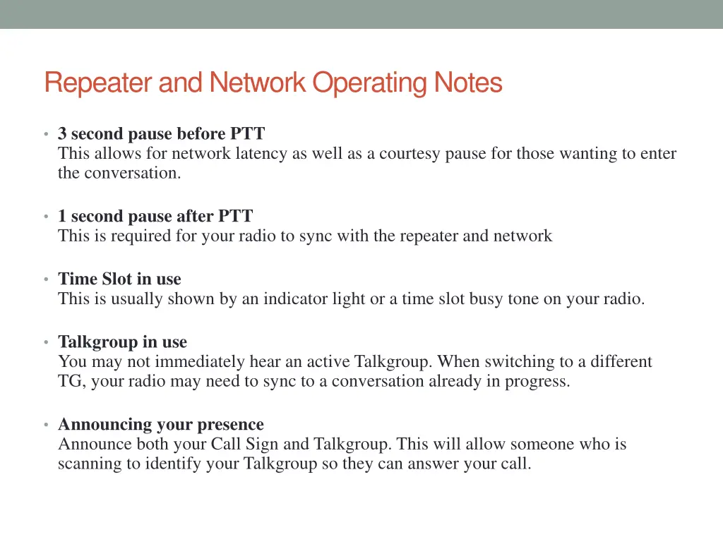 repeater and network operating notes