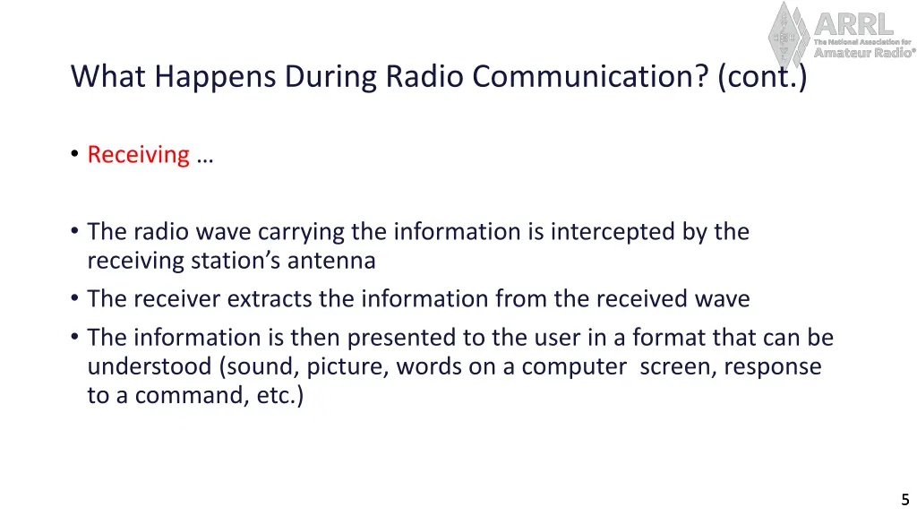 what happens during radio communication cont