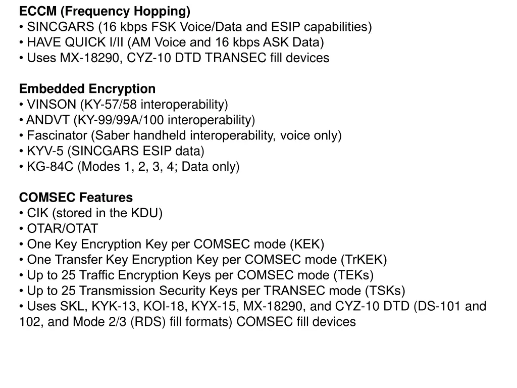 eccm frequency hopping sincgars 16 kbps fsk voice