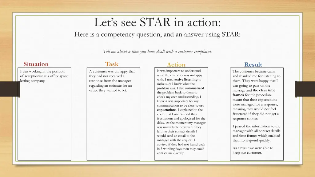 let s see star in action here is a competency