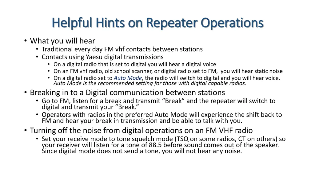 helpful hints on repeater operations helpful