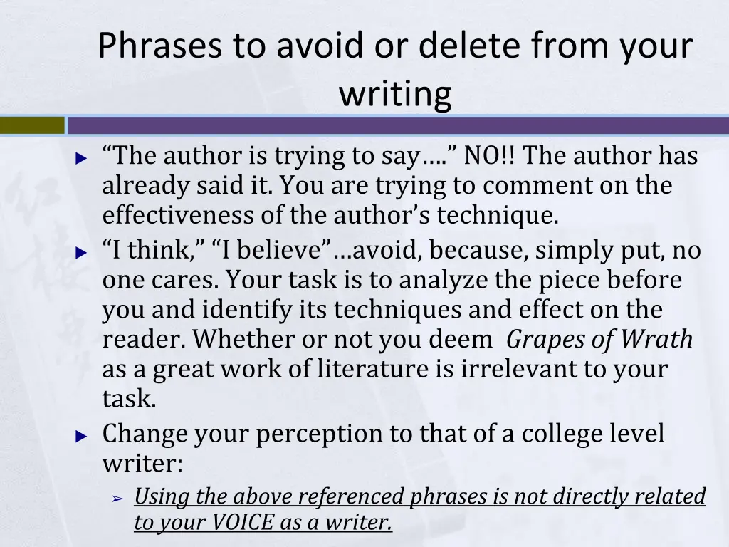 phrases to avoid or delete from your writing