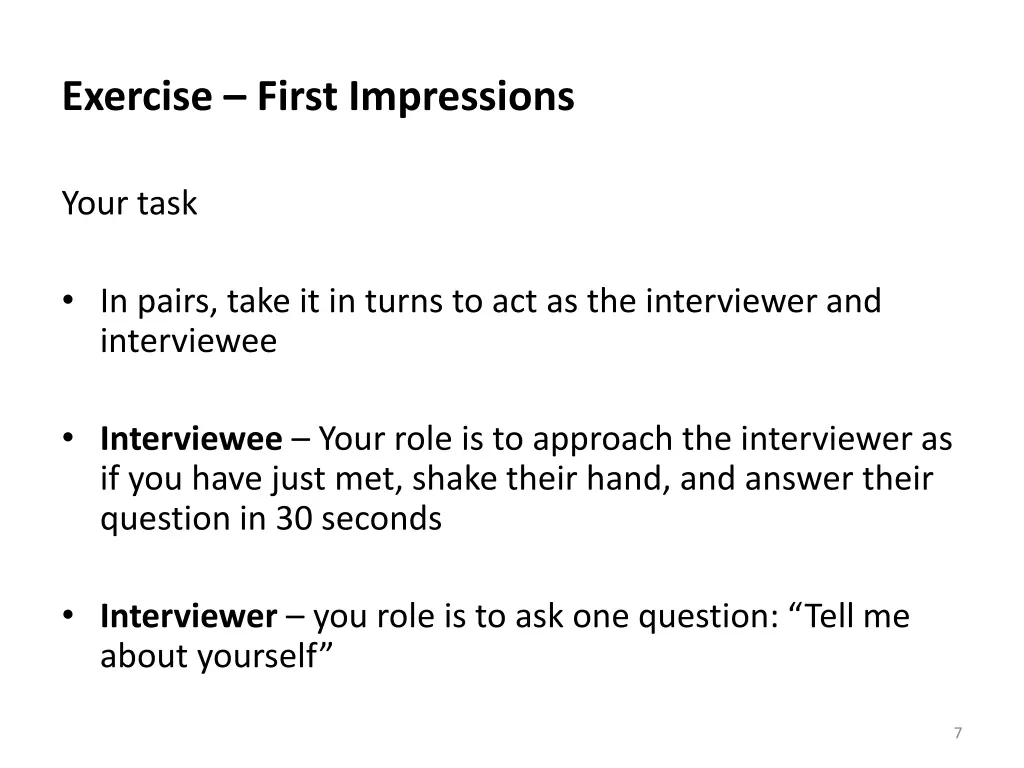 exercise first impressions