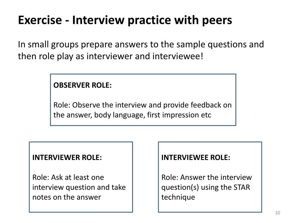 exercise interview practice with peers