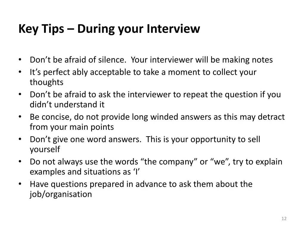 key tips during your interview