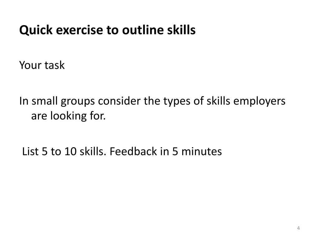 quick exercise to outline skills