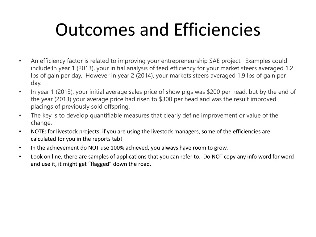 outcomes and efficiencies