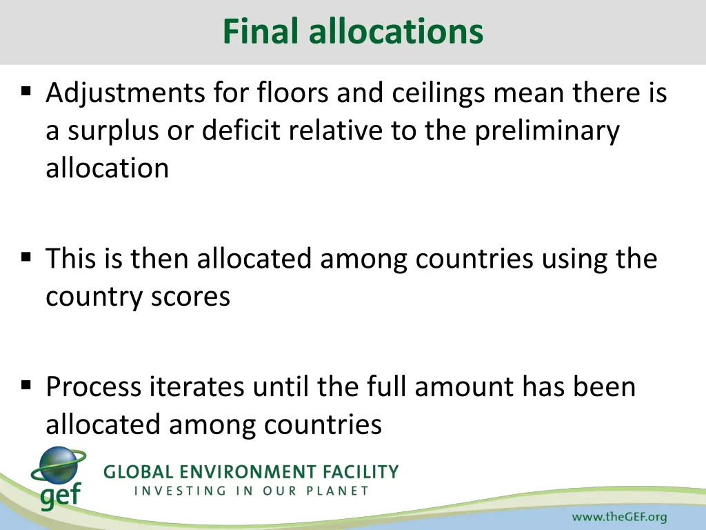 final allocations