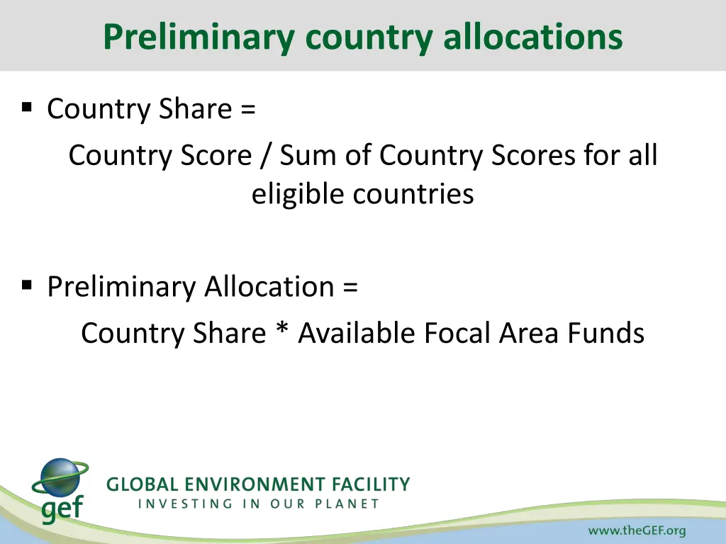 preliminary country allocations